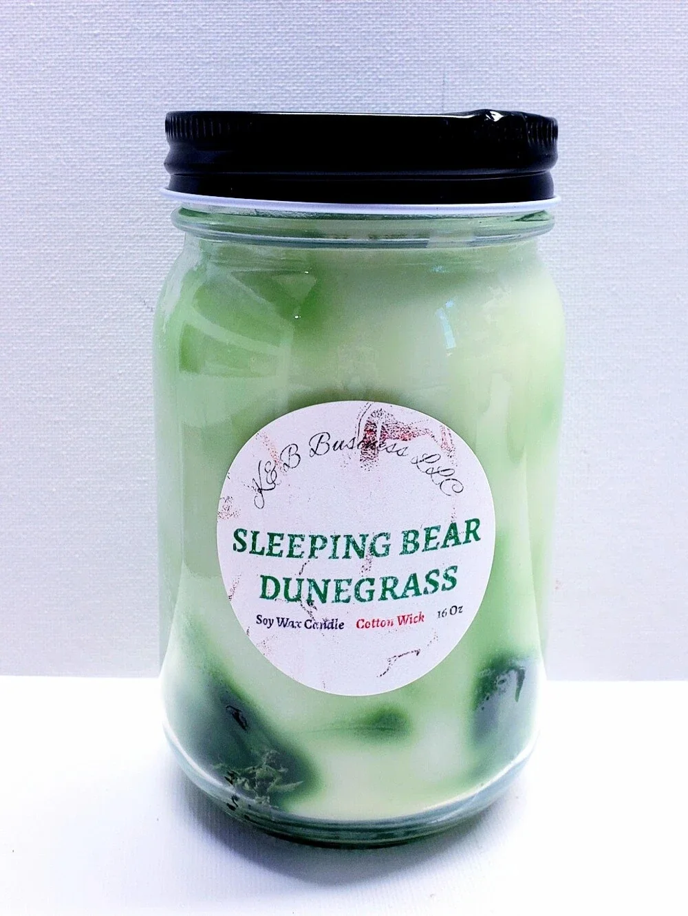 Handmade SLEEPING BEAR DUNEGRASS Wax Candle , Natural Cotton Wick, 16Oz